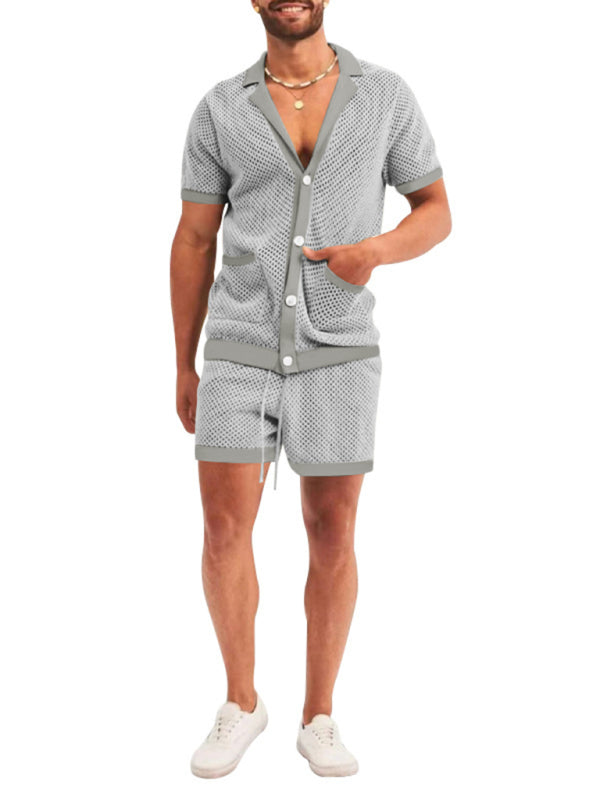 Short-sleeved shorts Knit lapel cardigan Short-sleeved men's suit