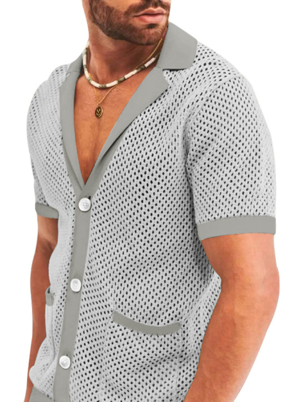 Short-sleeved shorts Knit lapel cardigan Short-sleeved men's suit