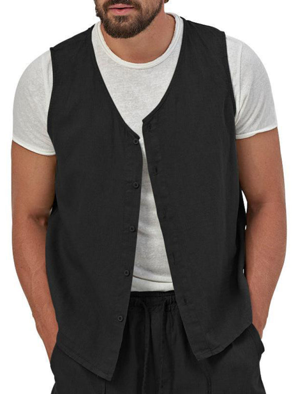 Men's two-piece vest shorts casual sleeveless cardigan suit