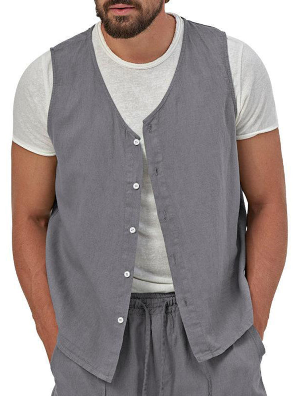 Men's two-piece vest shorts casual sleeveless cardigan suit