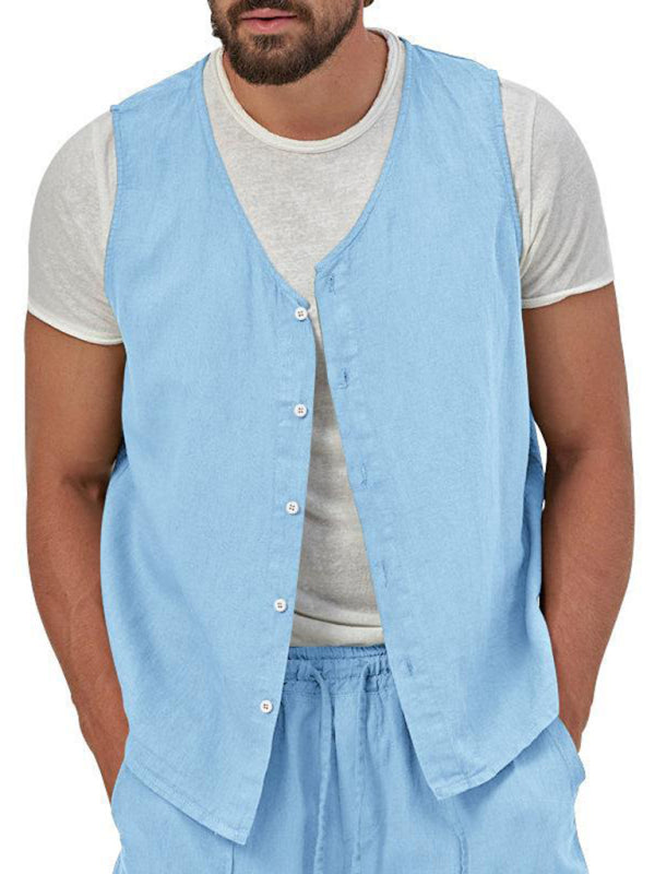 Men's two-piece vest shorts casual sleeveless cardigan suit