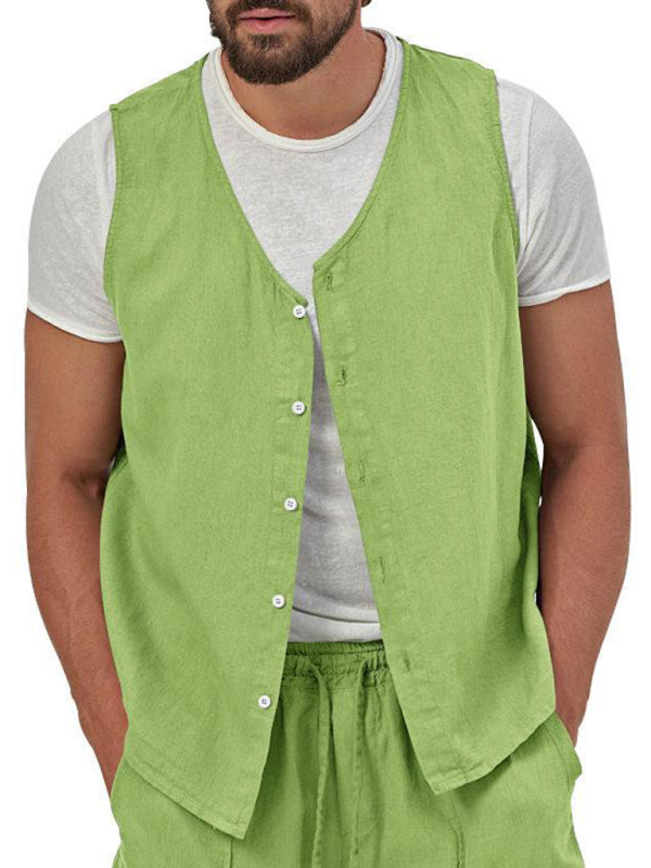 Men's two-piece vest shorts casual sleeveless cardigan suit